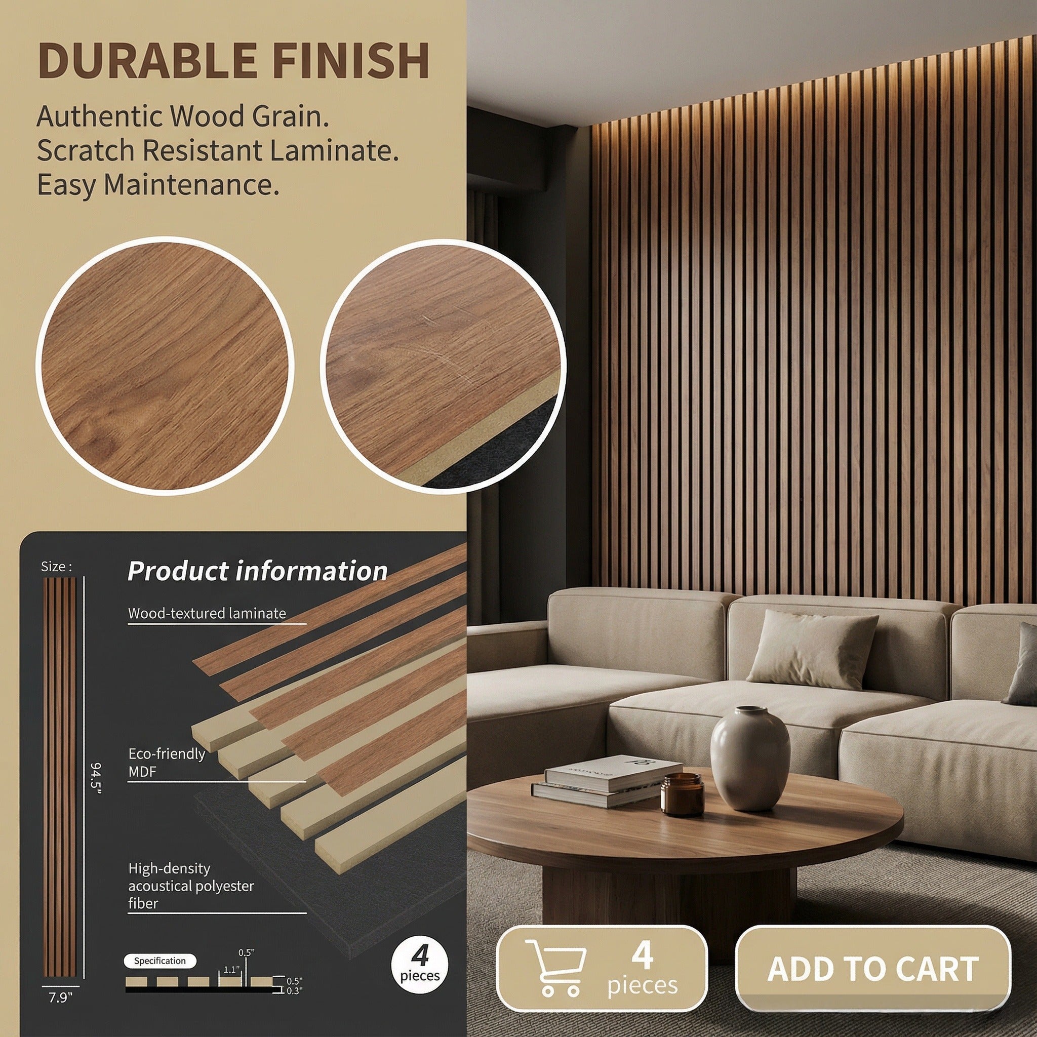 XW242 Premium Soundproof Wall Panels 6pieces –  Premium Acoustic Slat Wood Wall Panel for Home Theater, Studio & Office Acoustics