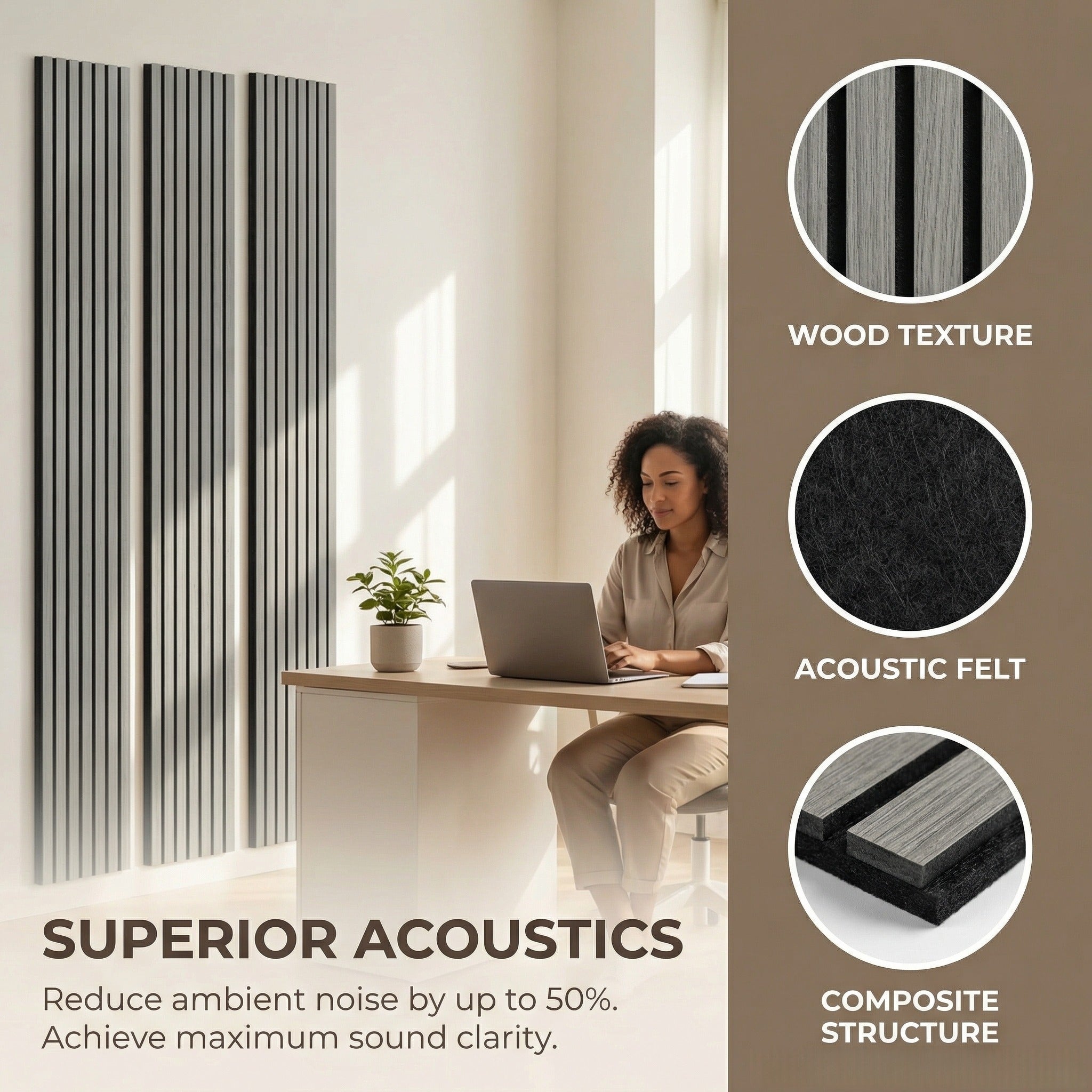 XW242 Premium Soundproof Wall Panels 6pieces –  Premium Acoustic Slat Wood Wall Panel for Home Theater, Studio & Office Acoustics