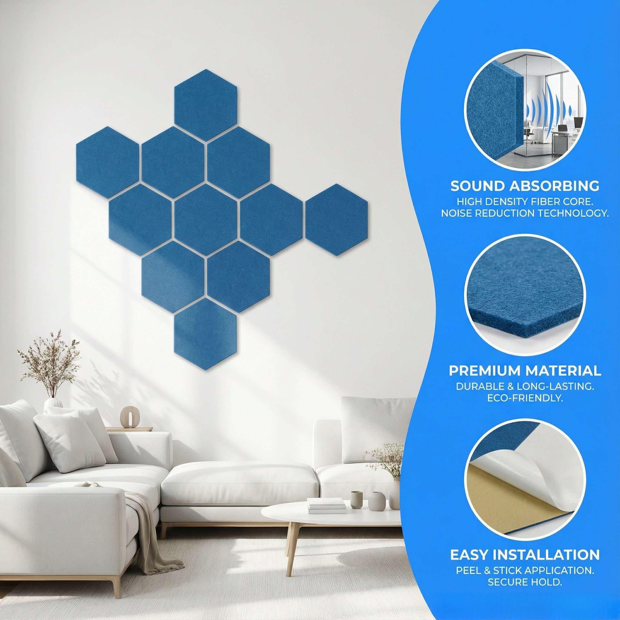 XA9 Premium Acoustic Panels for Walls – Hexagon Sound Absorbing Panels, Peel and Stick Polyester Fiber Acoustical Wall Panels for Noise Dampening in Room