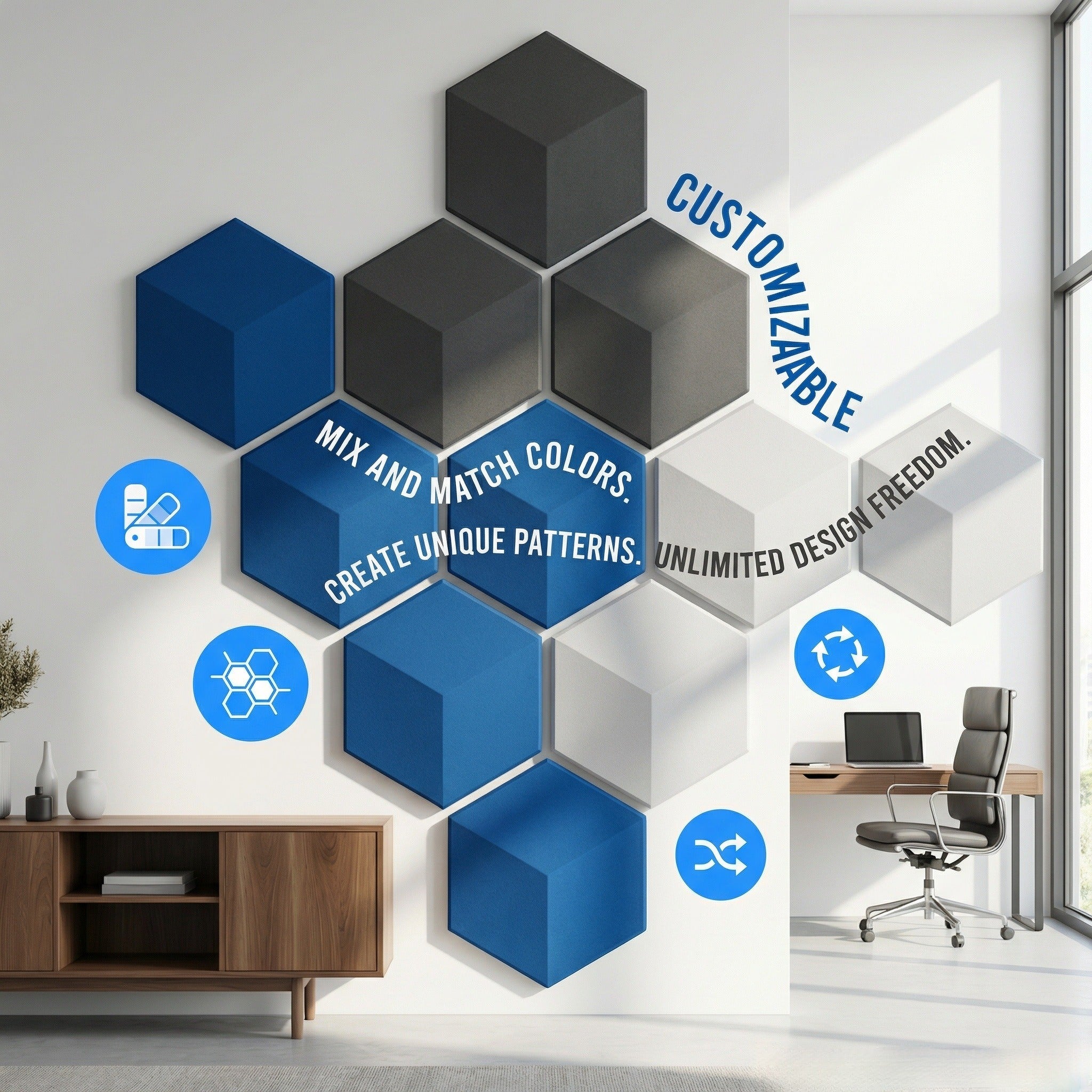 XA9 Premium Acoustic Panels for Walls – Hexagon Sound Absorbing Panels, Peel and Stick Polyester Fiber Acoustical Wall Panels for Noise Dampening in Room
